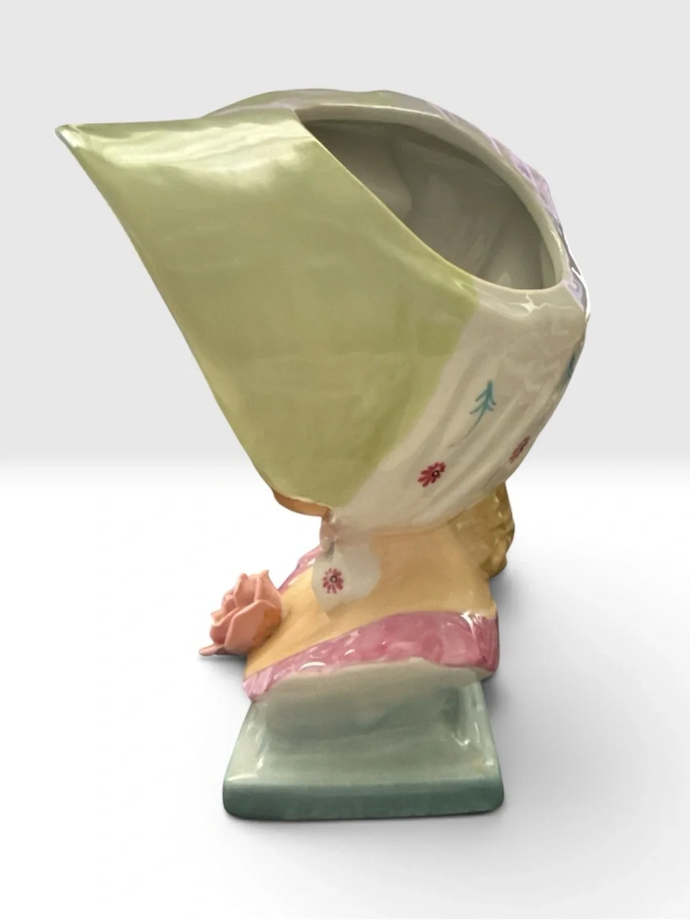 Vintage Ucagco Hand-Painted Lady Head Vase / Planter – Bonnet & Pink Rose